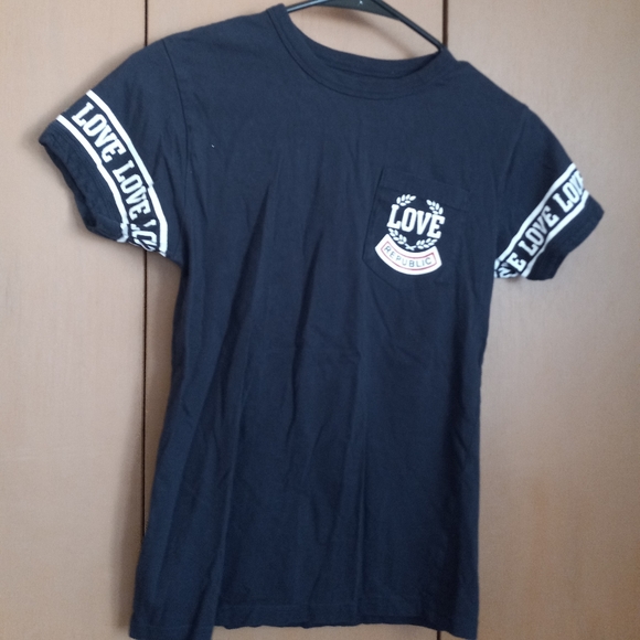 ON FIRE NAVY BLUE LOVE REPUBLIC SHORT SLEEVE SHIRT. WOMENS SIZE M. - Picture 11 of 12